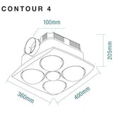 Martec Contour 4 3-in-1 Bathroom Heater with 4 Heat Lamps, Exhaust Fan and LED Light - MBHC4LW