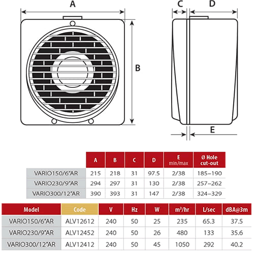 Vortice 12611 Vario 150/6 P Exhaust Fan 135 M3/h Air Flow Window / Wall - View #5