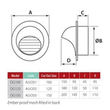 Allvent Outdoor 150mm Wall Dome Grille (Stainless Steel) - DG150