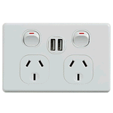 Classic Double Powerpoint 10A With 2 x 2.4A USB Charger - GPO2USB2
