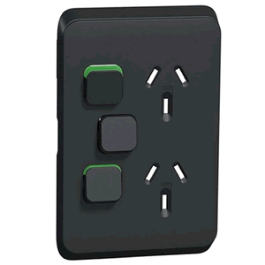 Clipsal Iconic Double Powerpoint Extra Switch Vertical Skin Black - 3025VXCXB