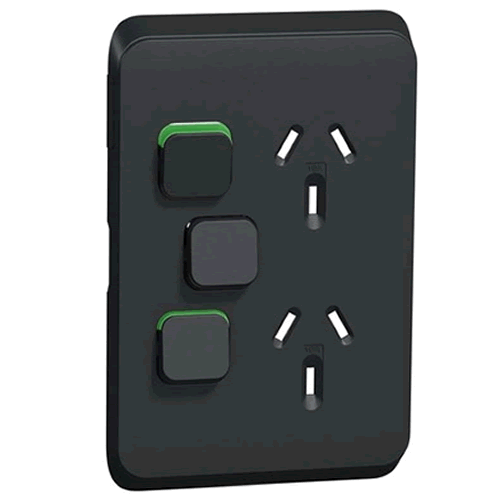 Clipsal Iconic Double Powerpoint Extra Switch Vertical Skin Black - 3025VXCXB