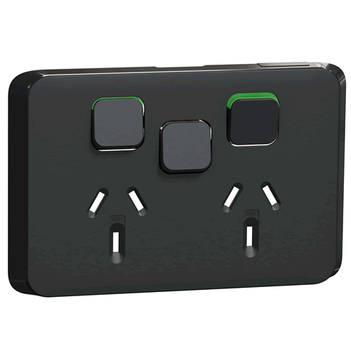 Clipsal Iconic Double Powerpoint Extra Switch 10A Skin Black - 3025XCXB