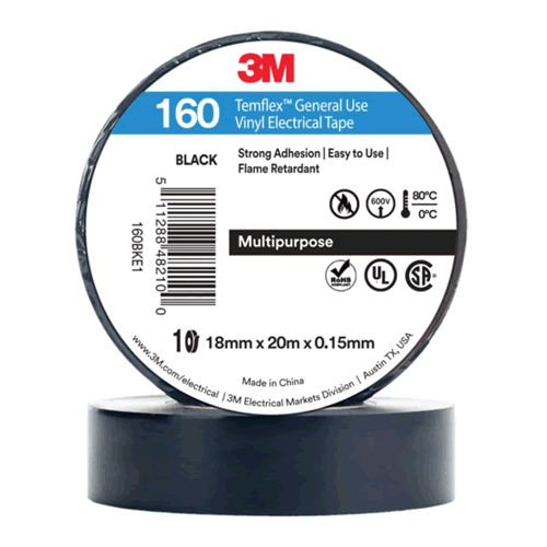 3M Electrical Insulation Tape 10 Roll Black - 3M160BLK