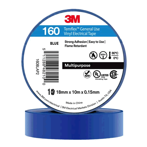 3M Electrical Insulation Tape 10 Roll Blue - 3M160BLU