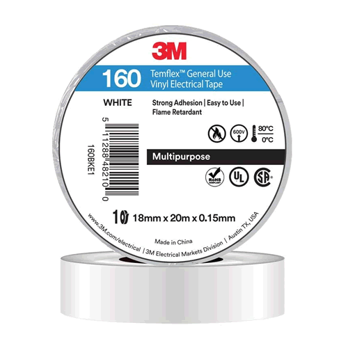 3M Electrical Insulation Tape 10 Roll White - 3M160WHE