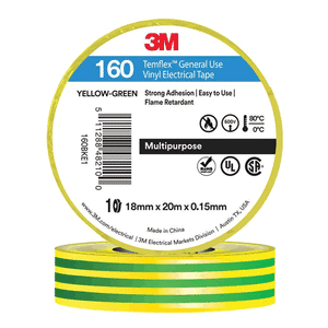 3M Electrical Insulation Tape 10 Roll Yellow & Green - 3M160YG