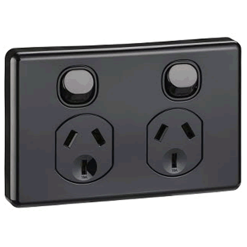 Clipsal Classic Double Powerpoint 10A 250V Black - C2025BK