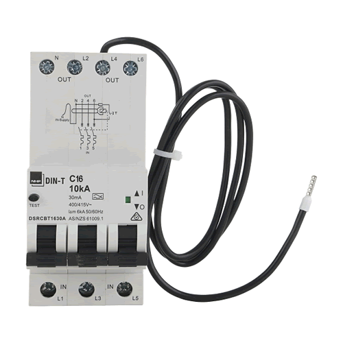 NHP DIN-T RCBO 3P+N 16A 10kA 30mA TYPE A LONGBODY - DSRCBT1630A