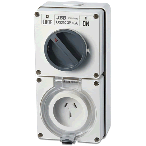 Flat 3 Pin 250V Switched Socket IP66 - 10A/ 15A