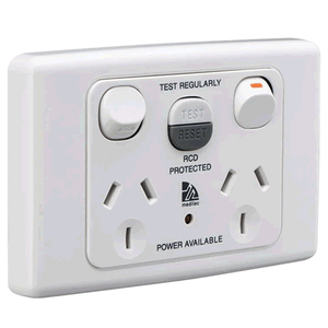 Clipsal Medilec Twin Switch Socket Outlet 1P 10A 250V 10mA RCD Horizontal - ML2025RC10WE