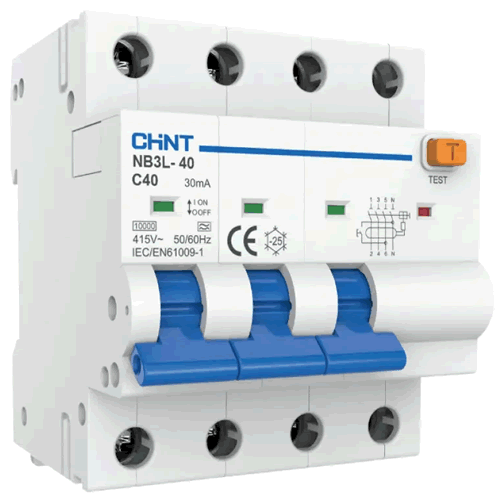 CHINT NB3L40 RCBO 3PN 10kA 30mA C Curve Type A - 10A/ 16A/ 20A/ 25A/ 32A/ 40A