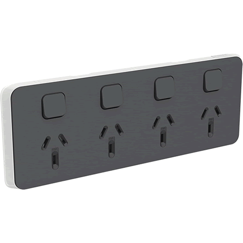 Clipsal Iconic Quad Powerpoint 10A Skin Anthracite - 3015/4CAN