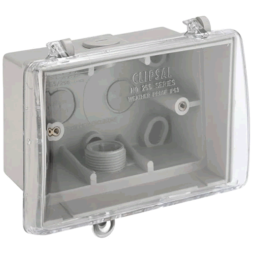 Clipsal IP23 Weatherproof Box with Clear Lid - 255GY