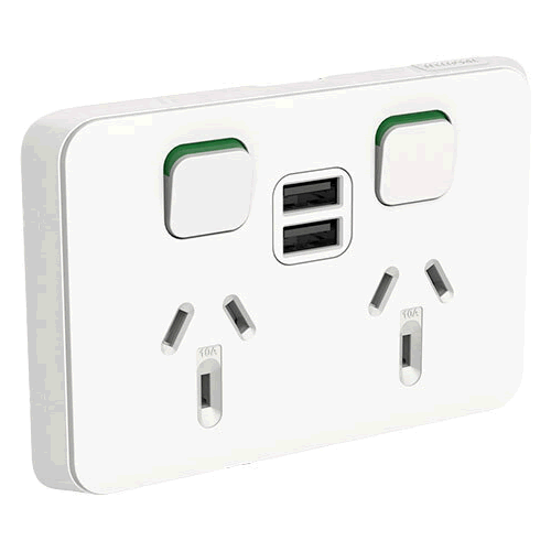 Clipsal Iconic Double Powerpoint 10A 2 x USB Charger - 3025USB2VW