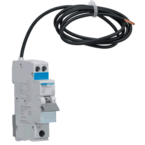 Hager RCBO 1P+N 20A 6kA 240V 30mA Type A - ADC920T