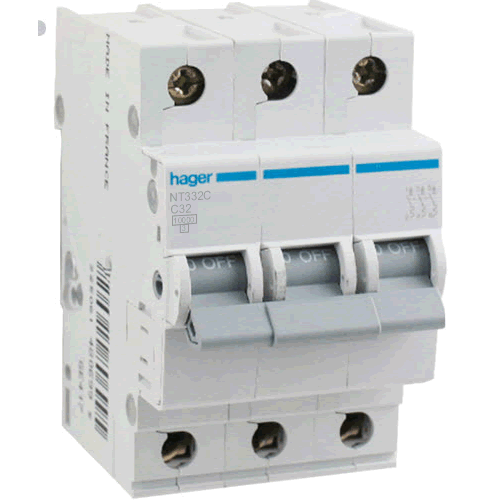 Hager MCB 3P 10kA C-32A 3M - NT332C