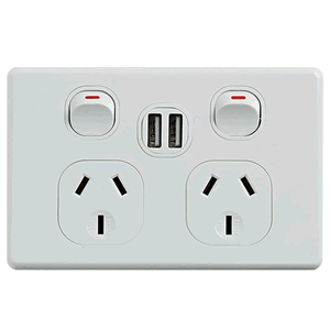 Classic Double Powerpoint 10A With 2 x 2.4A USB Charger - GPO2USB2