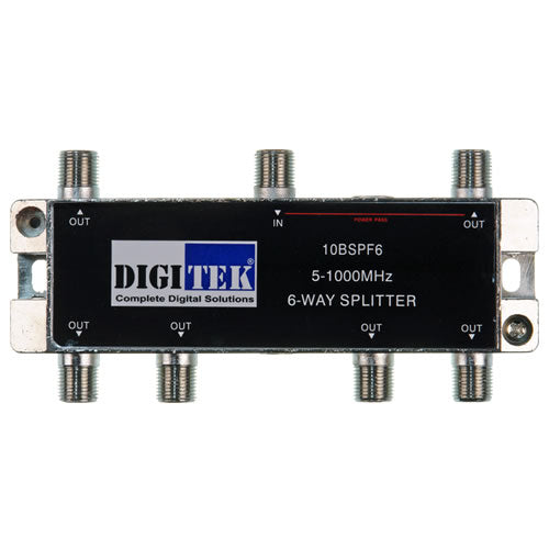 DigiTek 6Way Single Power Pass F-Type TV Splitter - 10BSPF6