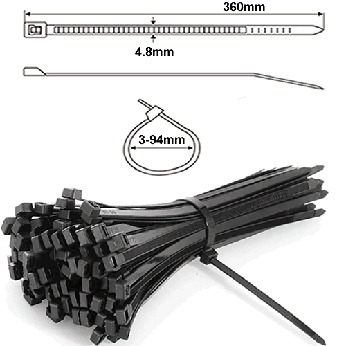 360mm x 4.8mm UV Resistant Cable Ties Nylon 66 100PK - CT48360