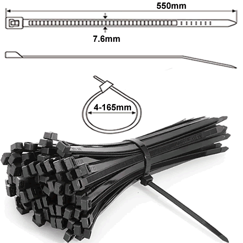 550mm x 7.6mm UV Resistant Cable Ties Nylon 66 100PK - CT76550